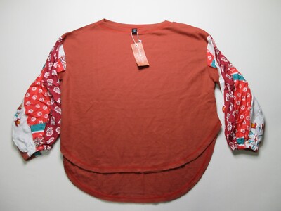 Shein Orange Tribal Print Long Sleeve Knitted Sweatshirt Crew Neck Womens Size 6