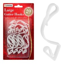 Brand New Pack of 20 White Plastic Giant Gutter Hooks Clips Outdoor Decoration 