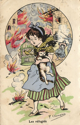PC KATZEN, KÜNSTLER SIGNIERT, LE REFUGEI, Vintage Postkarte (b47148)