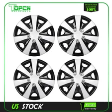 4 Pcs 15 Inch Wheel Hub Caps Black & Silver For All Makes Models Wheel Cover Kit