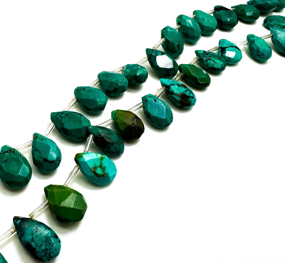 Cuentas de piedras preciosas de pera facetadas turquesa azul natural genuino PGS395 Foto 2 de 3
