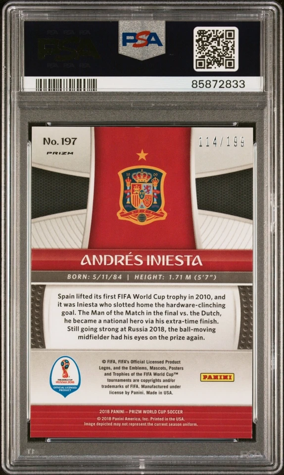 2018 PANINI PRIZM WORLD CUP | #197 Andres Iniesta - Blue Prizm PSA 9 (0 higher) - Image 2 of 2
