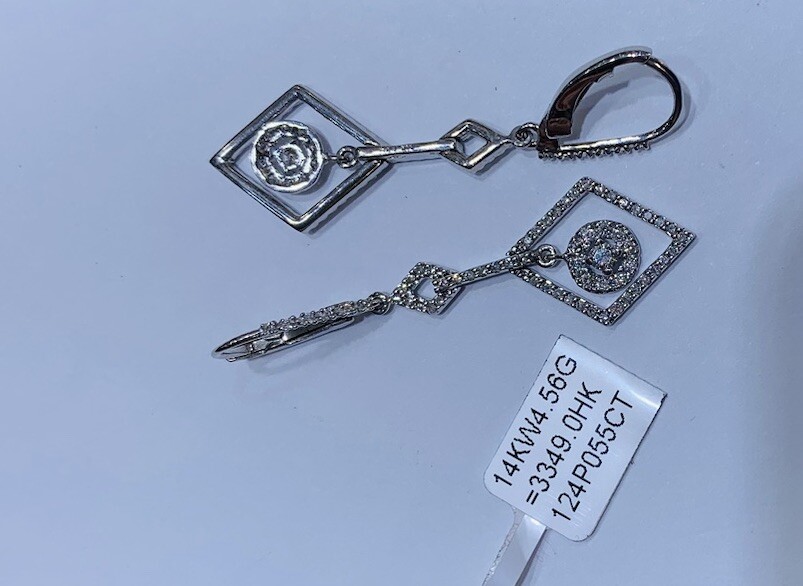 14K Solid White Gold Dangle Lever Back  Earrings … - image 5