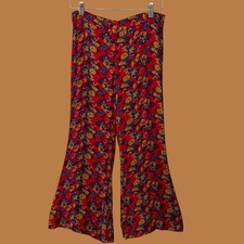 Vintage 90s Y2K Silence  Noise Red Floral Kick Flare Pants, Size 2