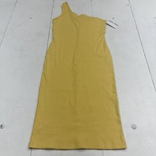 Nine West Yellow Ribbed One Shoulder Body Con Dress Women’s Large New Defect