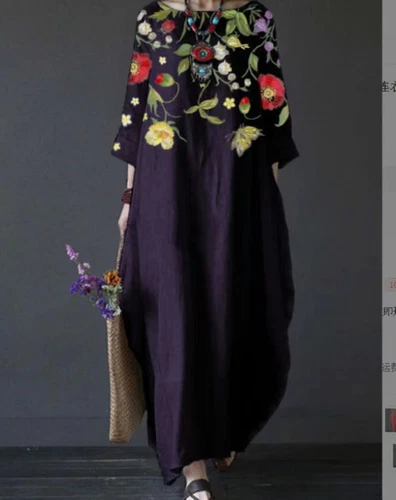 Übergröße Damen Sommerkleid Kleid Damen locker Sommer Blumen Boho Kaftan Maxikleid - Bild 7 von 20