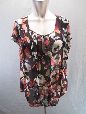 Halogen Size L Womens Multicolor Floral Round Neck Beauty Lightweight Top 299
