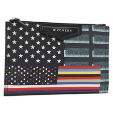 GIVENCHY Clutch Bag Leather Black Silver Auth...