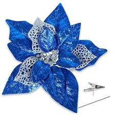 15PCS Christmas Tree Decorations Poinsettias Artificial Flowers Ornaments: Blue
