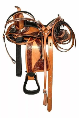 Barrel Floral Tooling Western schwarz Wildleder Sitz Pferd Leder Sattel Größe...