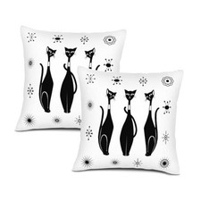 Throw Pillow Covers Set of 2, Mid Century 18" x 18" Pack of 2 Cute Black Cats