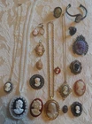 Vintage Mixed Lot 19 Cameo Costume Jewelry Brooches Pendants Rings & More