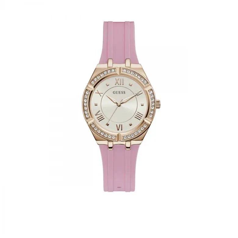 GUESS (BRAND NEW) PINK SILICONE STRAP CRYSTAL ROSE GOLD LADIES WATCH - Image 2 of 4