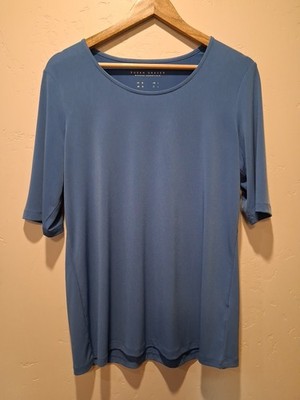 Susan Graver Wmns Sz M Modern Essentials Liquid Knit Top Cornflower Blue Slinky