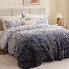 Brielle Ombre Faux Fur Comforter Set, Cozy All Season Bedding, Full/Queen