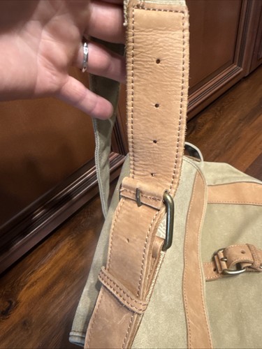 Vintage LL Bean Beige Canvas Leather Buckle Crossbody Shoulder Bag 13 x 3 x 9 in - Picture 5 of 19