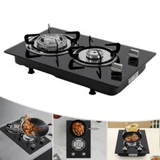 Kitchen Gas Cooktop Stove Top 2 Burners LPG/Propane Gas Stove Toughened Glass US