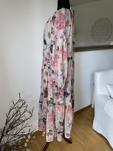 H&M Kleid Maxikleid mit Unterkleid Chiffon Blumen Rüschen Boho Gr S M wie Neu - Bild 4 von 10