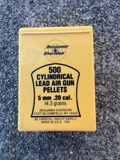 Benjamin Sheridan 5mm .20 Cal Cylindrical Lead Air Gun Pellets, 500 Count Vtg