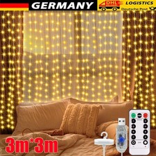 LED Lichternetz 3x3m mit haken & Fernbedienung Innen Außen Lichtervorhang