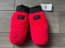 UGG WOMENS SHERPA MITTEN WITH LOGO TAPE, COSMO PINK, NWT, S/M