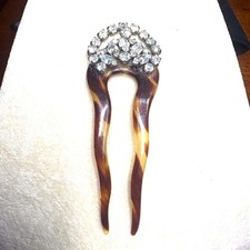 Vintage Rhinestone Hair Fork  Mid-Century Faux Tortoiseshell Hair Comb