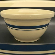 Friendship Pottery Blue Stripes on Cream Mixing Bowl 1973-1996 USA 10"dia 4quart