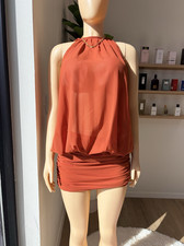 PRETTYLITTLETHING Rust Halter Neck Sleeveless Mini Dress Ruched Chiffon 2