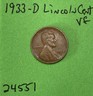 1933 D Lincoln Wheat Cent / Penny 1c Vf Very Fine Denver Lincoln Wheat