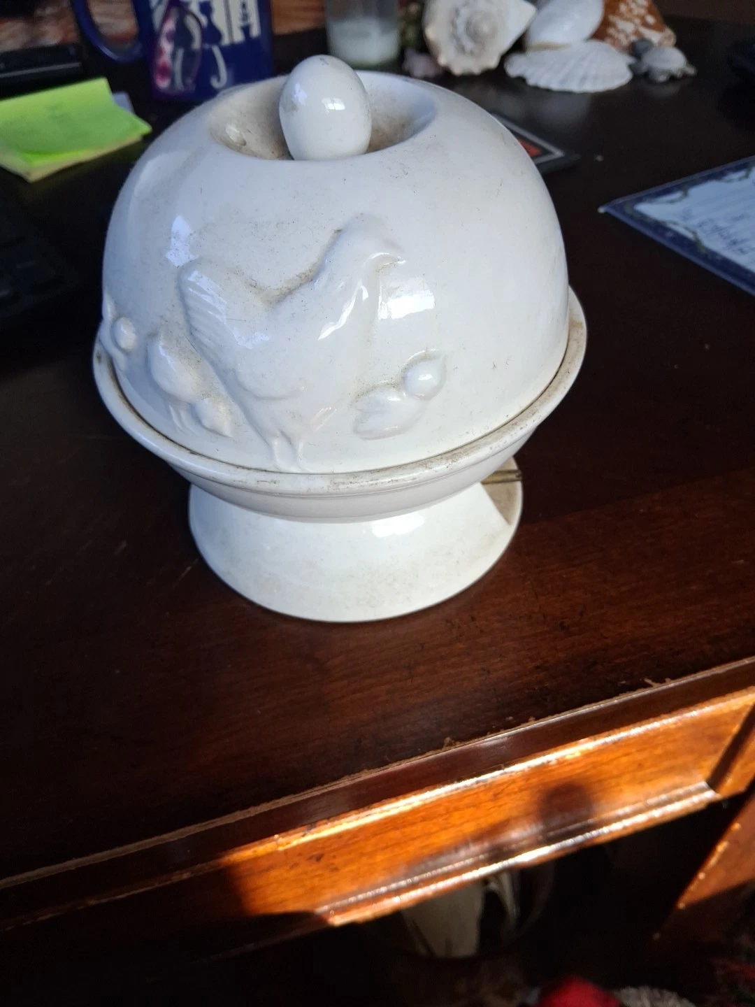 VINTAGE ANTIQUE ELECTRIC EGG COOKER POACHER WHITE IRONSTONE w/ CHICKS