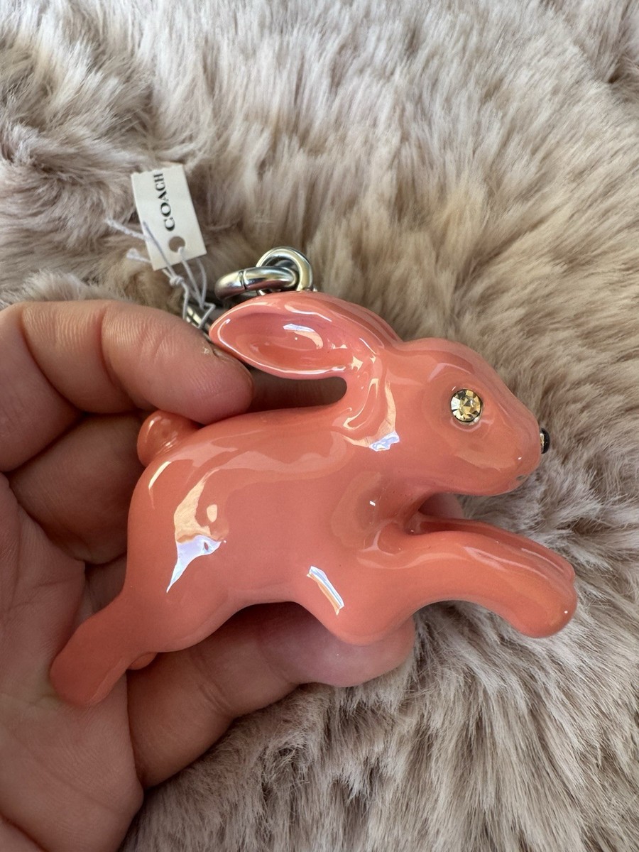 小物 COACH Rabbit Bag Charm Keychain FurCharm NWT Coach Bunny Rabbit Bag Charm Keychain Fob Silver Coral Pink