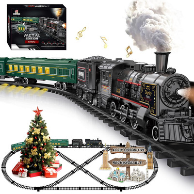 Electric Train Sets for Kids Metal Alloy Christmas Train Toys Steam Locomotive,