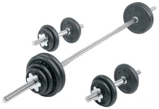 York Barbell 110 lb Contour Cast Iron Spinlock Dumbbell & Barbell Set