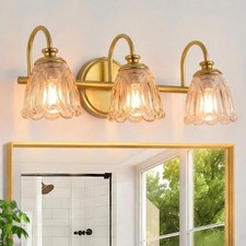 Bathroom Light Fixtures 3-Light , Vintage Brushed Gold Vanity Lights 3-Light