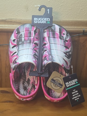 #ad #ad Pink White And Black Water Floatable Rugged Shark Water Shoes Size 1 $12.00
