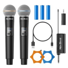 Wireless Microphone, Rechargeable Dual Cordless Medium to Large, Black