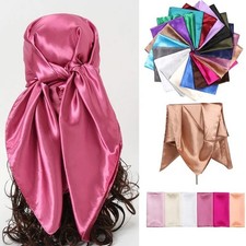 Women Satin Silk Hijab Scarf Solid Color Shawl Head Wrap Bandana 90x90cm