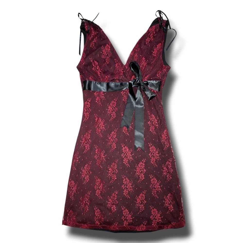 knee length dresses for ladies Red Lace Cross Tie Back Dress, 12/L main image 1
