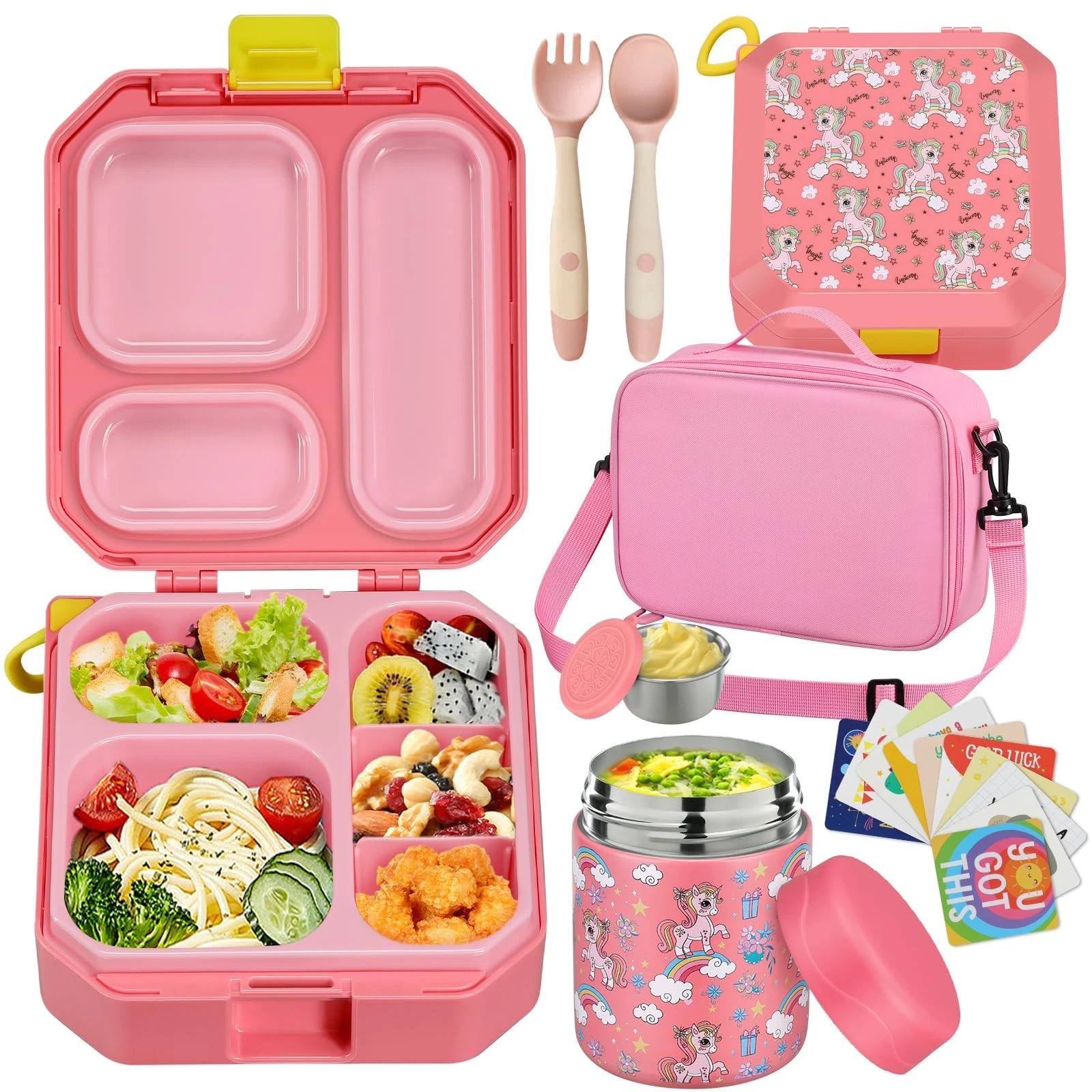 Bento Lunch Box for Kids with 12oz Soup Thermo Leak-Proof Lunch Food Containe...