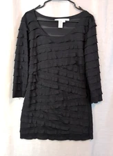 Max Studio Women's LARGE Sheath Dress Black Tiered Ruffle Layers Whimsygoth