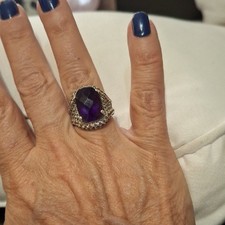 Amethyst Purple Gemstone Ring With Cz Accents Set In .925 Solid Sterling Sz 5