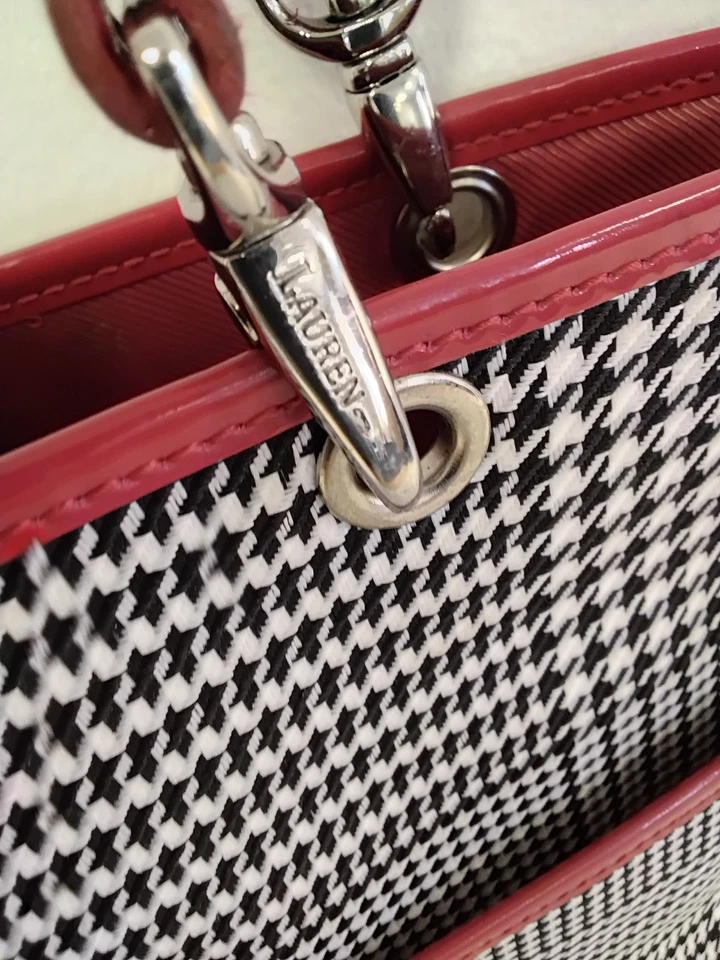 Ralph Lauren Houndstooth Tote Shoulder Bag with Red Handles - Image 4 of 4