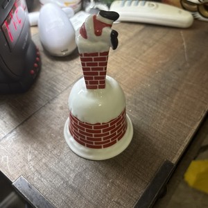 Vintage Christmas Bell Santa Going Down Red Brick Chimney - Porcelain - Taiwan
