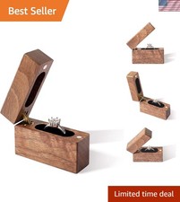 Vintage Slim Engagement Ring Holder - Engraved Walnut Wood Box for Proposals