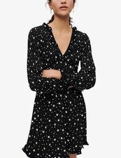 Maje Rockalie Star-Print Ruffle Woven Mini Dress Holiday Party NYE Black Sz 36/S