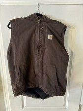 Carhartt Knoxville Mens XL Fleece Lined Hooded Canvas Vest Work Brown 103837 DKB