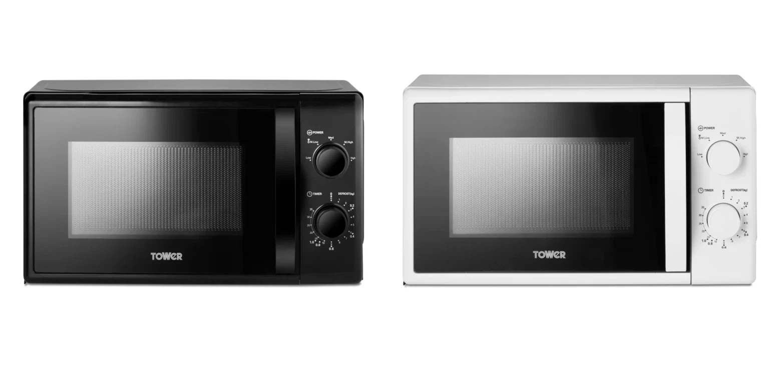 Tower 20L Manual Microwave 700W T24044 Black / White 6 Heat Settings Cooker Oven