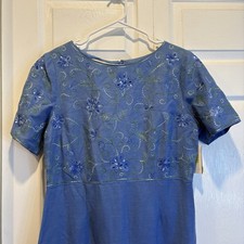 Vintage NWT Sarah Elizabeth Blue Embroidered Ankle Length Dress - Size 10