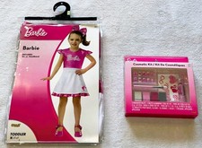 NWT Barbie Halloween Costume Dress w Headband Cosmetic Kit w Nail Set 3T 4T