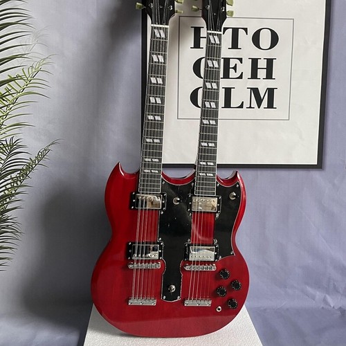 Transparent Red Double Neck SG Electric Guitar 12+6 String Solid Body